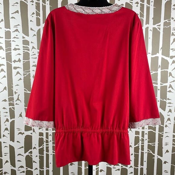 Chico’s Boho Red Embroidered Peplum Waist Top - Picture 3 of 9